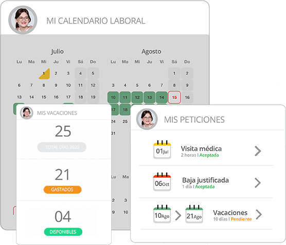 Calendario laboral con días de vacaciones